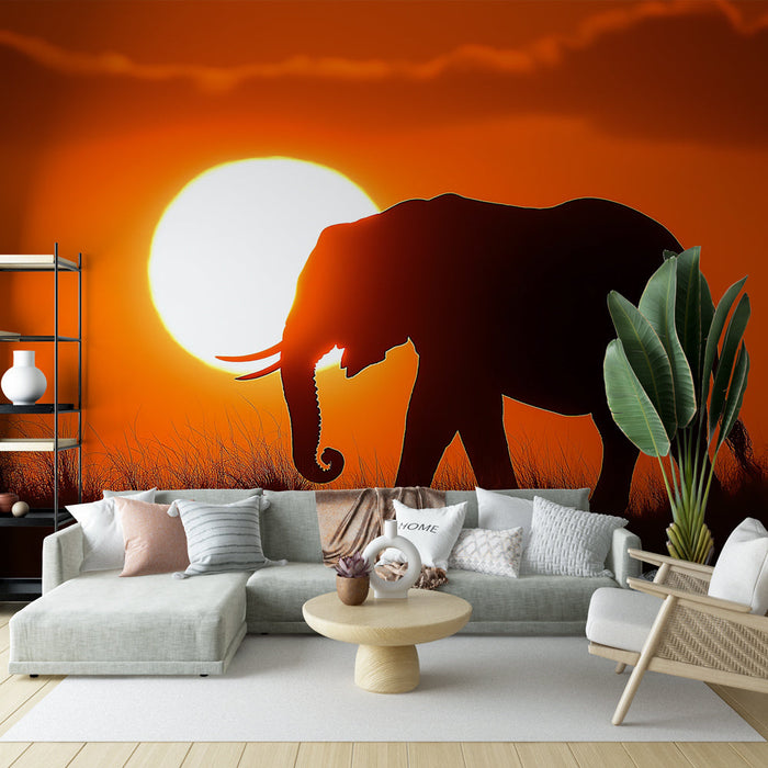 Papel pintado elephant | Elegancia en silueta al atardecer