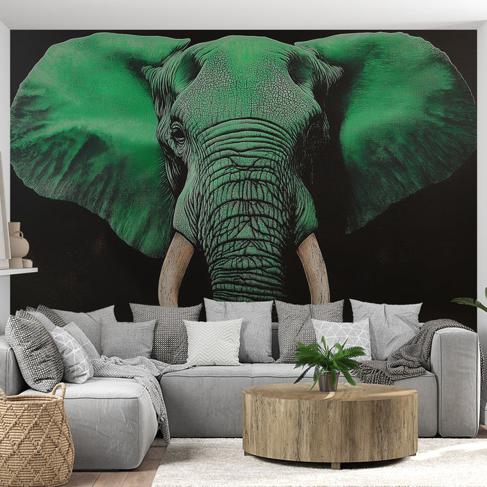 Foto Behang olifant | Groene en mysterieuze elegantie