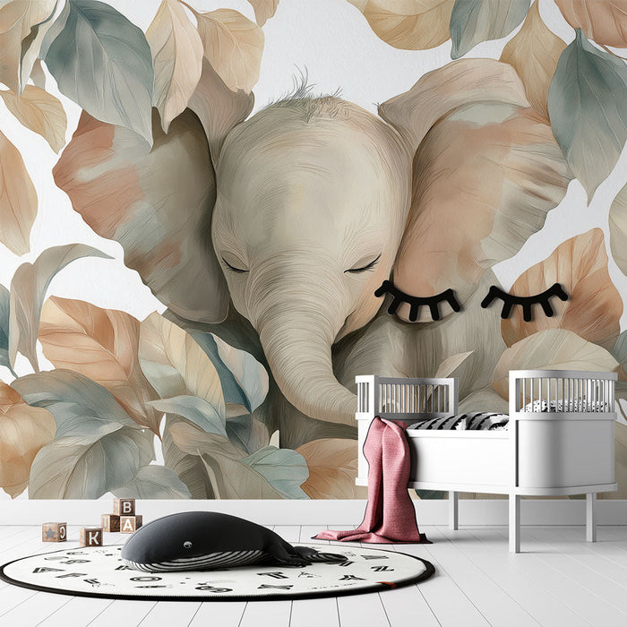 Tapetti elefantti | Elegantti elefantti kodikkaan kasvuston keskellä
