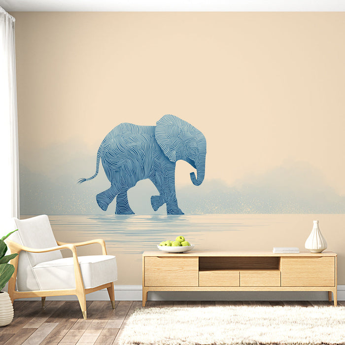 Papel de parede mural elefante | Elefante azul elegante caminhando em um fundo suave
