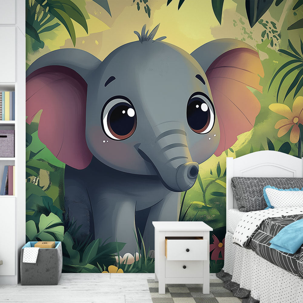 Fototapet Elephant | Elegant Søt Elephant Blant den Blomstrende Jungel —  WonderMural, image size:1000x1000
