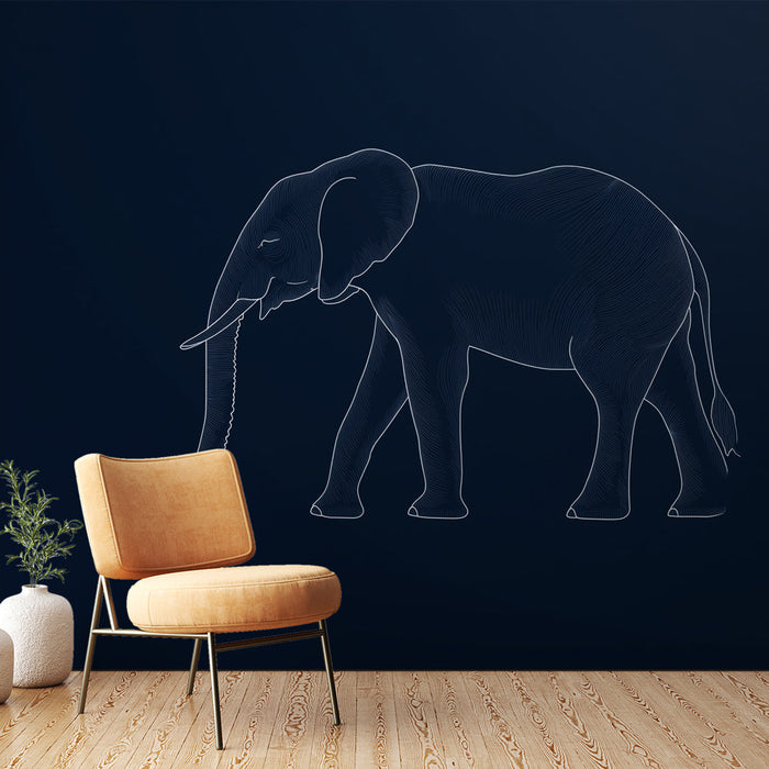 Fototapet elefant | Elegant minimalistisk elefantmønster på mørk bakgrunn