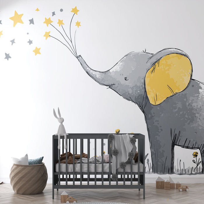 Tapeta Slon | Simpatični slon s zlatnim zvijezdama u pozadini