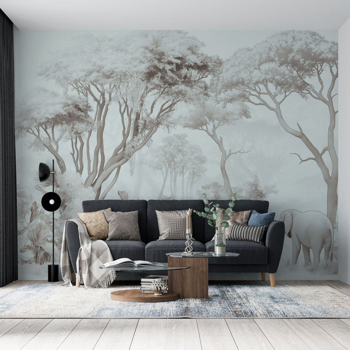 Mural Wallpaper elephant | Blue forest
