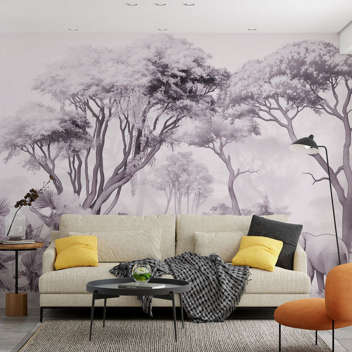 Tapeta z motywem słonia | Cały las w różowym