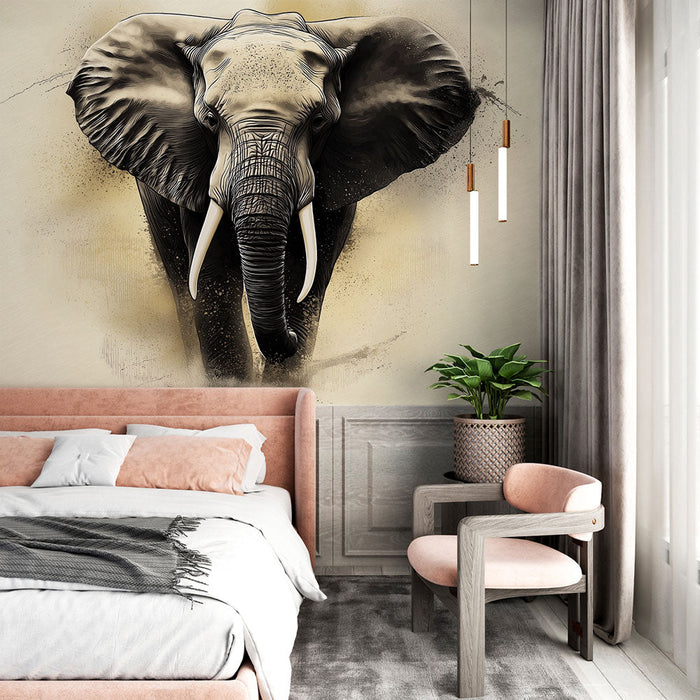 Mural Wallpaper elefant | Realistisk illustrasjon av en majestetisk elefant