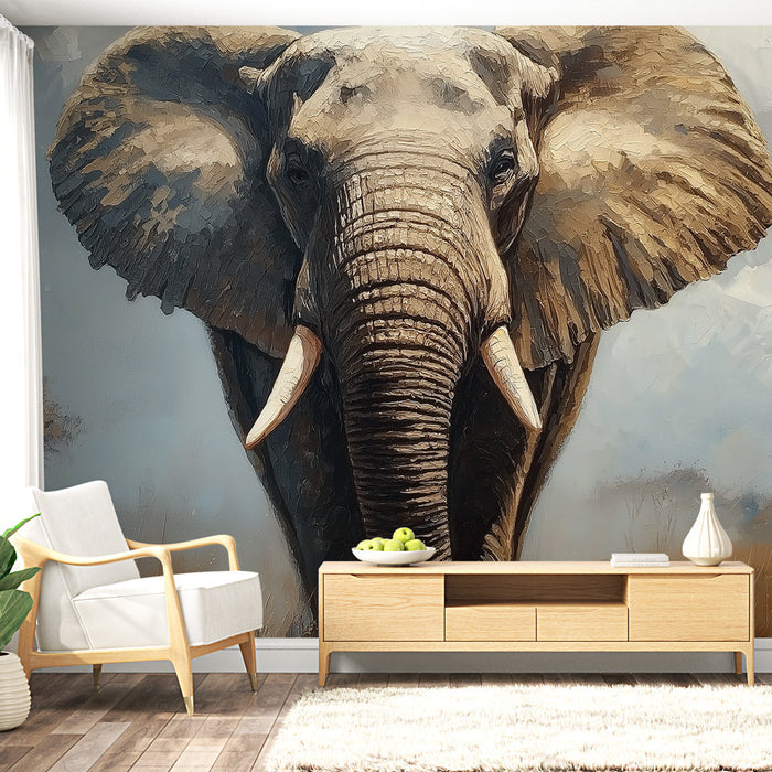 Mural Wallpaper elephant | Imposing portrait of an elephant in the savannah