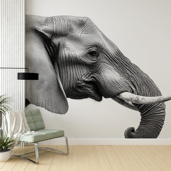 Foto Behang Olifant | Monochroom Portret van een Majestueuze Olifant