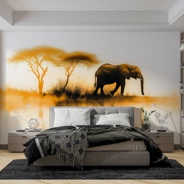 Mural Wallpaper elefant | Savannah og refleksjon