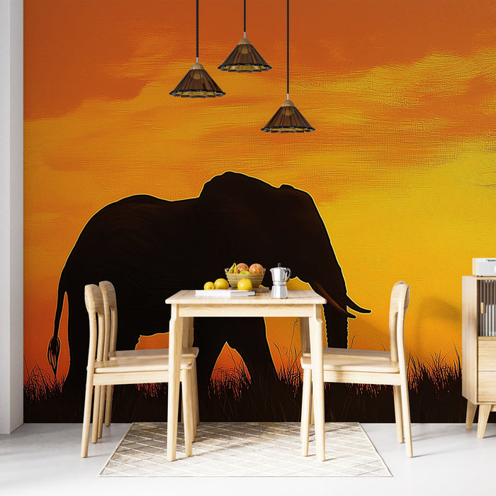 Foto Behang olifant | Majestueuze silhouet bij zonsondergang