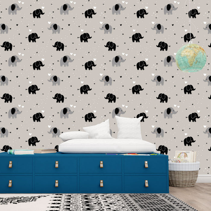 Tapete με ελέφαντα | Ένα γλυκό μοτίβο ελέφαντα σε μια ουδέτερη φόντο