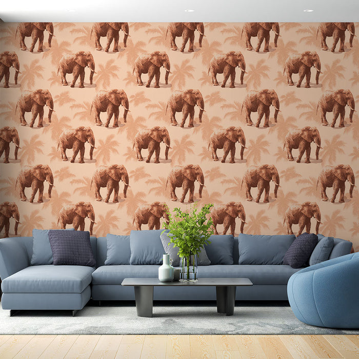Tapeta z motywem słoni | Eleganckie słonie na pastelowym tropikalnym tle