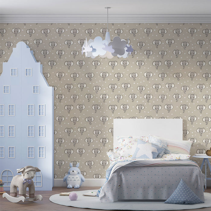 Mural Wallpaper elephants | Cute illustrations of elephants with stars