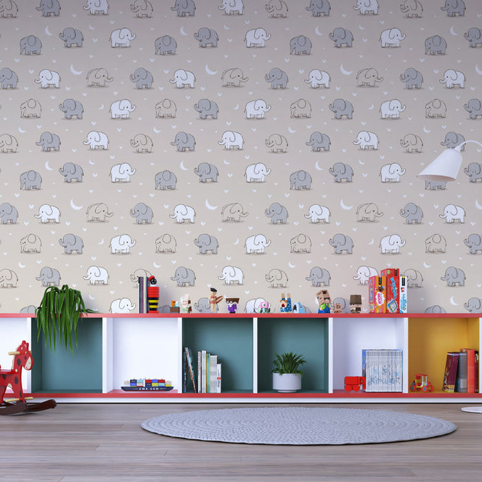 Tapeta z motywem słonia | Zabawny motyw słonia w delikatnych tonacjach