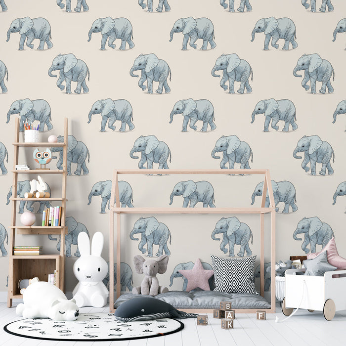 Mural Wallpaper elephants | Delicate elephant motif on a pastel background