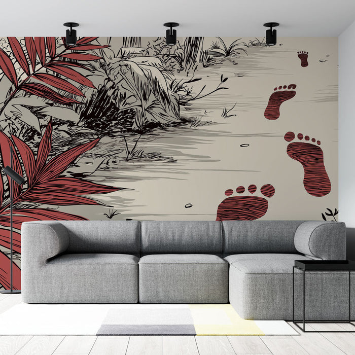 Tapete otisci | Zavojita staza okružena crvenim tropskim lišćem