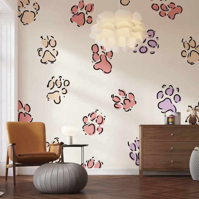 Tapetti eläinkuviolla | leikkisät värikkäät kuviot vaalealla taustalla