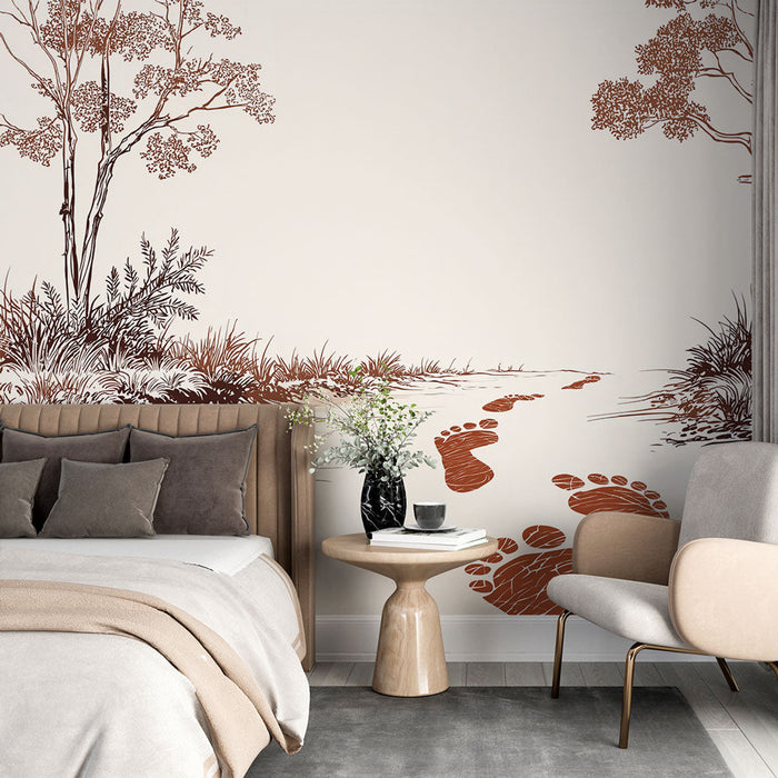 Carta da parati impronte | Percorso fiancheggiato da alberi e erba rigogliosa