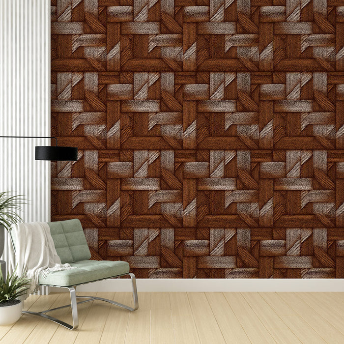Papel pintado en tejido | Patrón de madera trenzada en tonos marrones