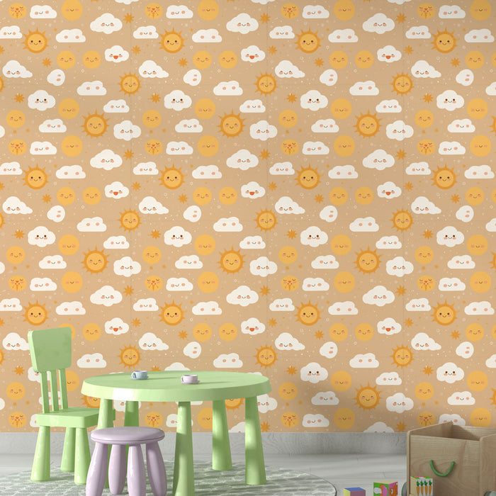 Fototapeet päikesepaisteline | Lõbus päikese ja naeratavate pilvede motiiv