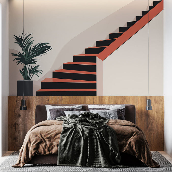 Fototapet moderne trappe | Stiliseret trappe med en elegant plante