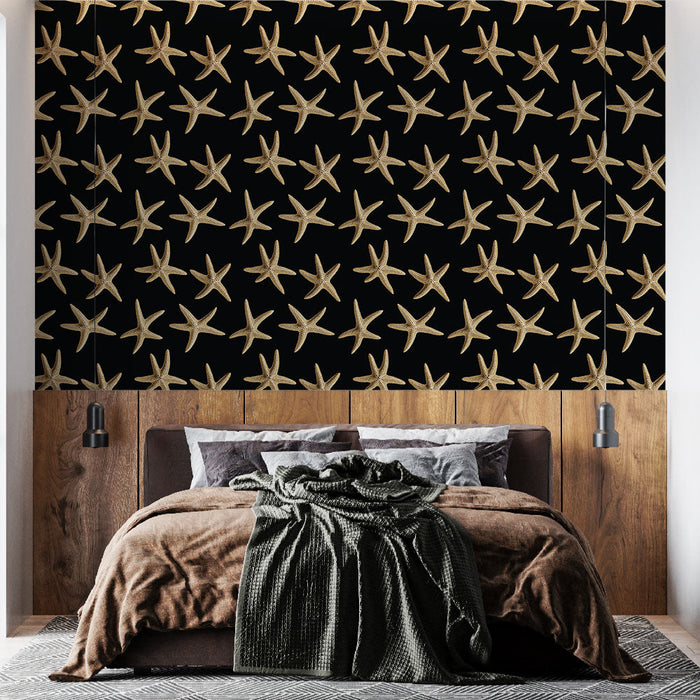 Tapetti meritähdet | Meritähti kuvio mustalla taustalla