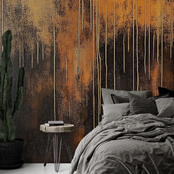 Papel pintado abrazo tormentoso | Patrón abstracto con tonos cálidos y salpicaduras doradas