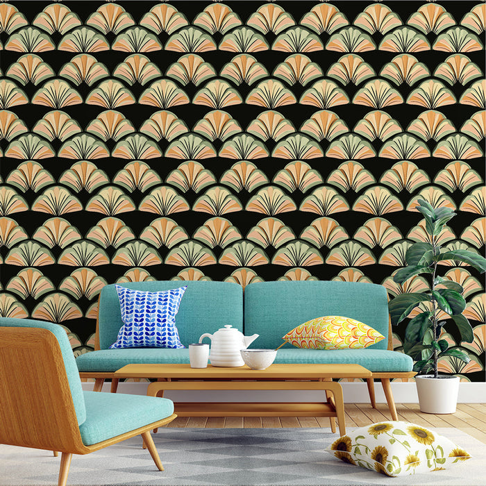 Appassionati di Carta da parati Murali | Motivo a ventaglio su sfondo nero