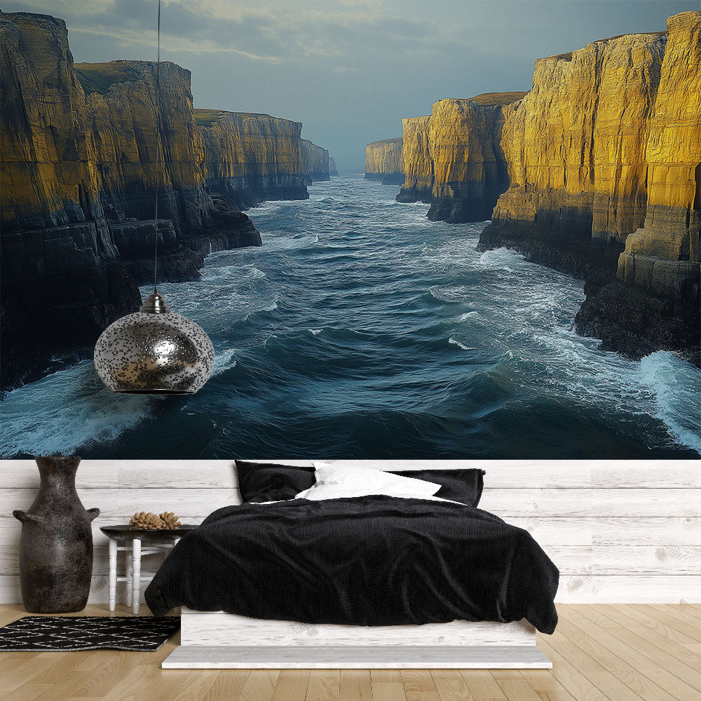 Mural Wallpaper maritime cliffs | Magnificent golden cliffs by the sea ...
