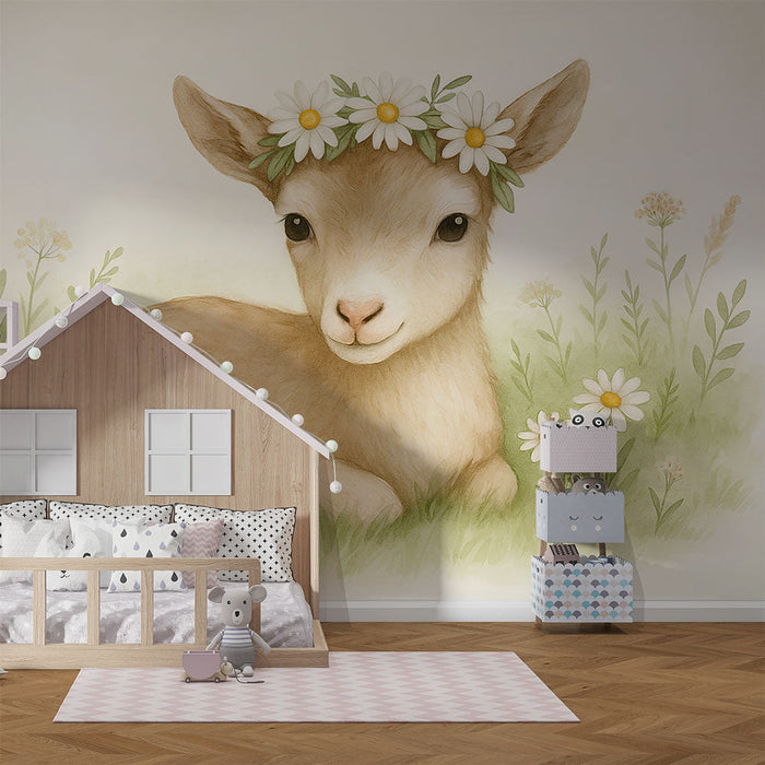 Fototapet elskværdig fauna | En sød børn pyntet med blomster