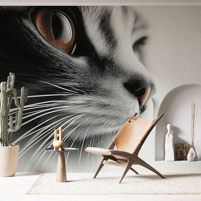 Fototapet feline | Närbild av en elegant svartvit katt