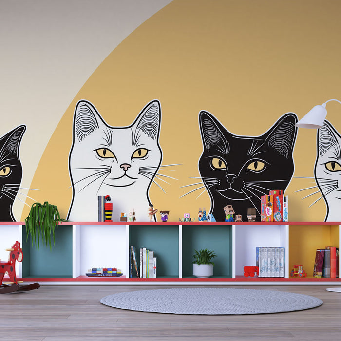 Fotótapé macskákkal | Elegáns fekete-fehér macskák elegáns illusztrációi pasztell háttéren