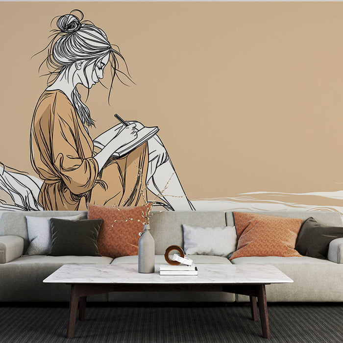 Tapete γυναίκα συγγραφέας | Εύθραυστες εικόνες μιας γυναίκας που γράφει στην παραλία