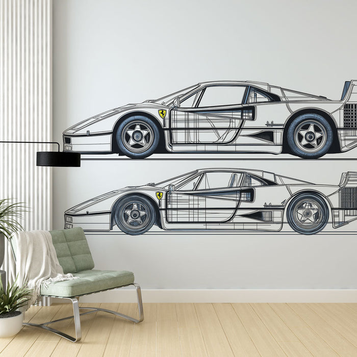 Mural Wallpaper Ferrari F40 | Detaljert og elegant skisse