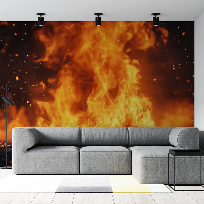 Mural Wallpaper fire | Fiery flame with sparkling bursts