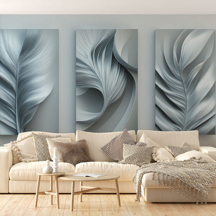 Tapeta s abstraktními listy | Design v odstínech modré s stylizovaným listím