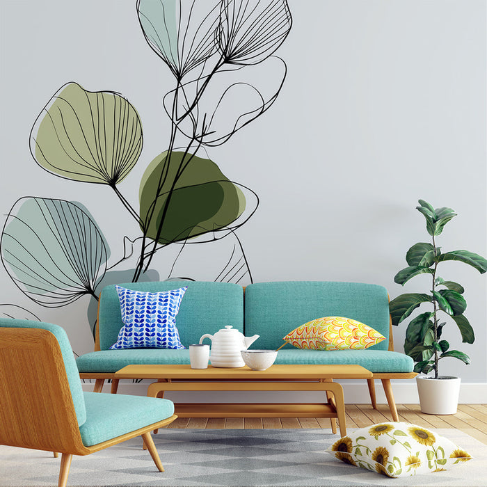 Fototapet abstraktno listje | Nežni listi v odtenkih zelene in modre