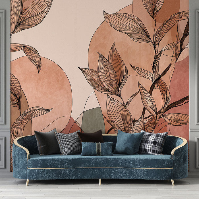 Carta da parati con foglie astratte | Foglie delicate circondate da forme organiche