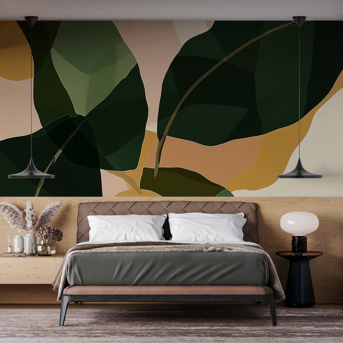 Mural Wallpaper abstract foliage | Stylized leaves and earthy tones