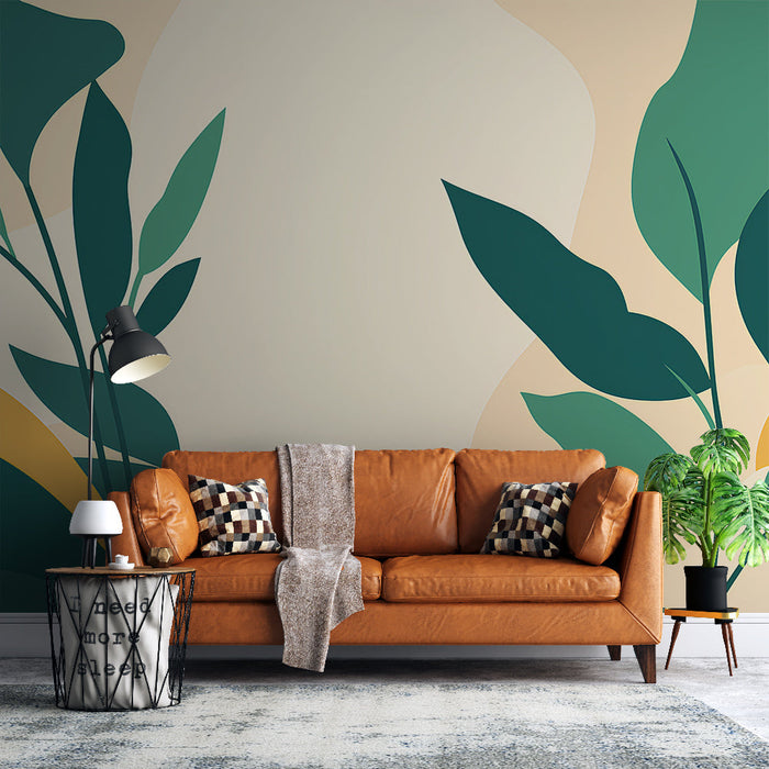 Mural Wallpaper abstract foliage | Stylized leaves on a soft background