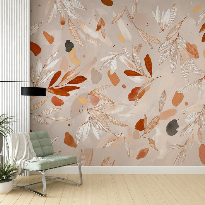 Fototapet abstraktno listje | Vzorci listja v zemeljskih tonih na bež ozadju