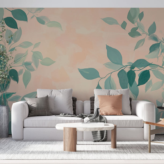 Fototapet su suvunması | Pastel arka plan üzerinde narin yapraklar