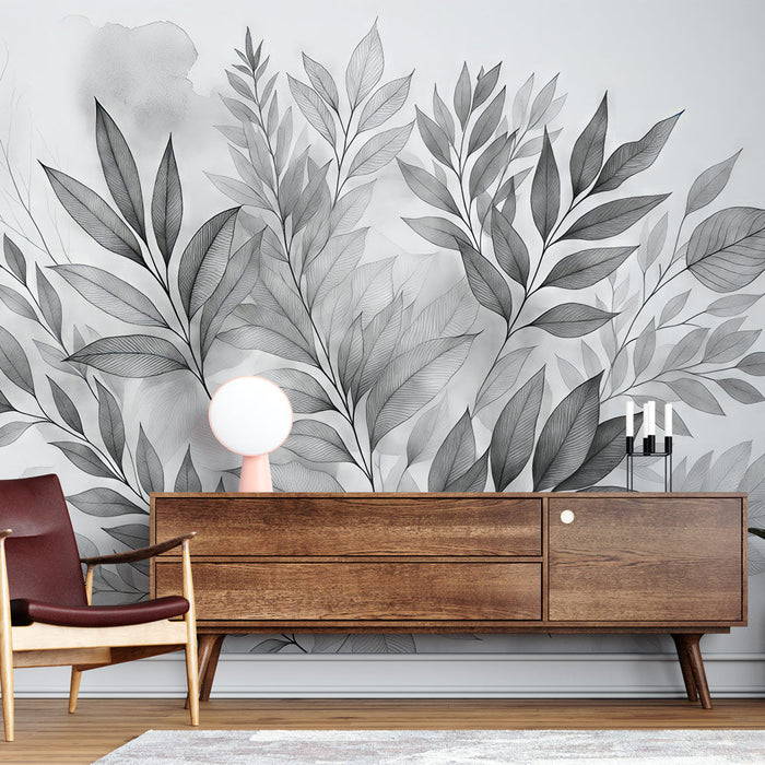 Carta da parati fogliame | Acquerello in bianco e nero con fogliame