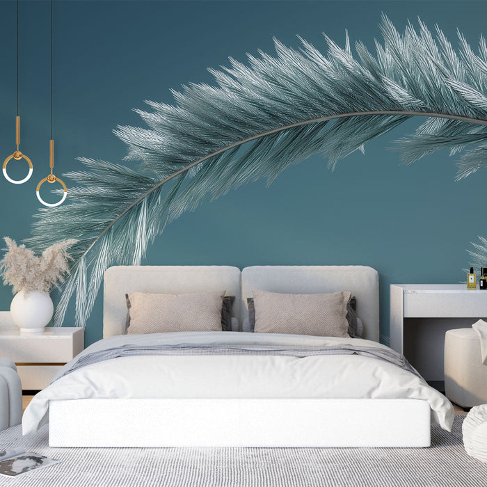 Papel de parede mural folhagem aquática | Folhas elegantes em turquesa em um fundo degradê