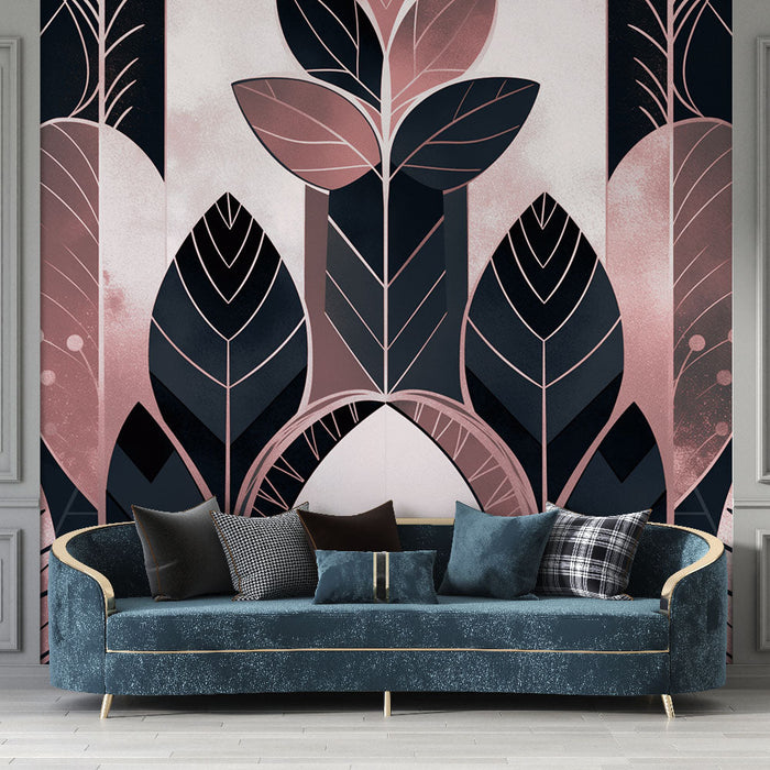 Tapeta se vzorem listí | Růžový geometrický art deco