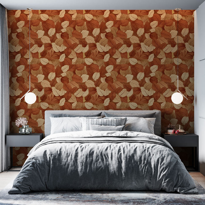 Carta da parati fogliame autunnale | Foglie nei toni terracotta e beige