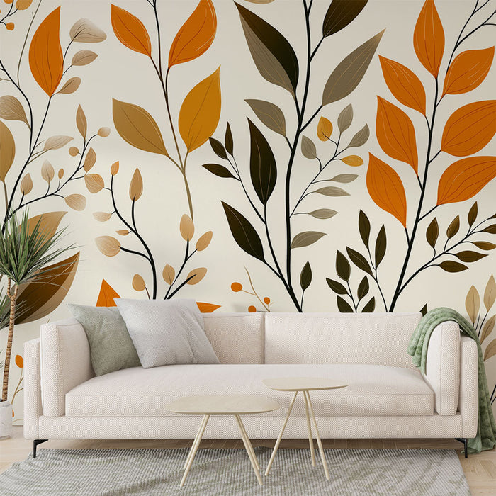 Fototapet sonbahar yaprakları | Turuncu ve kahverengi yapraklarla sıcak desen