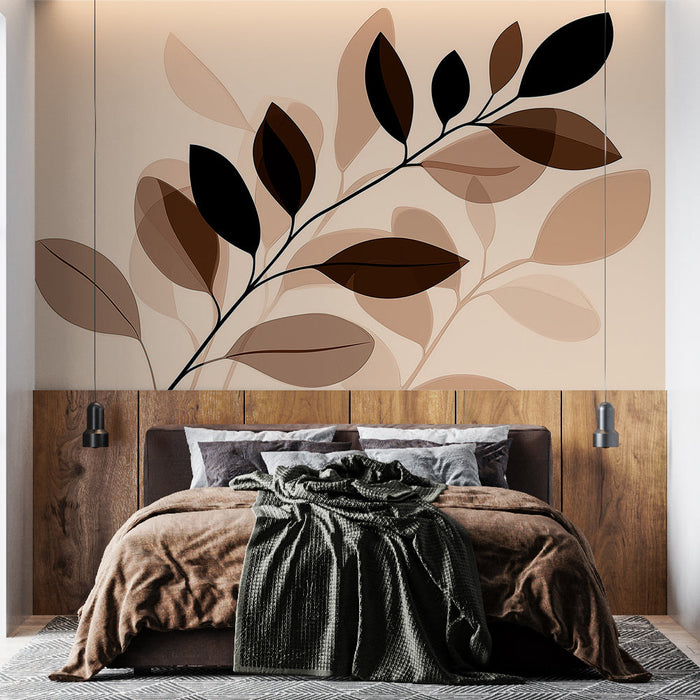 Mural Wallpaper beige and brown foliage | Poetic movements