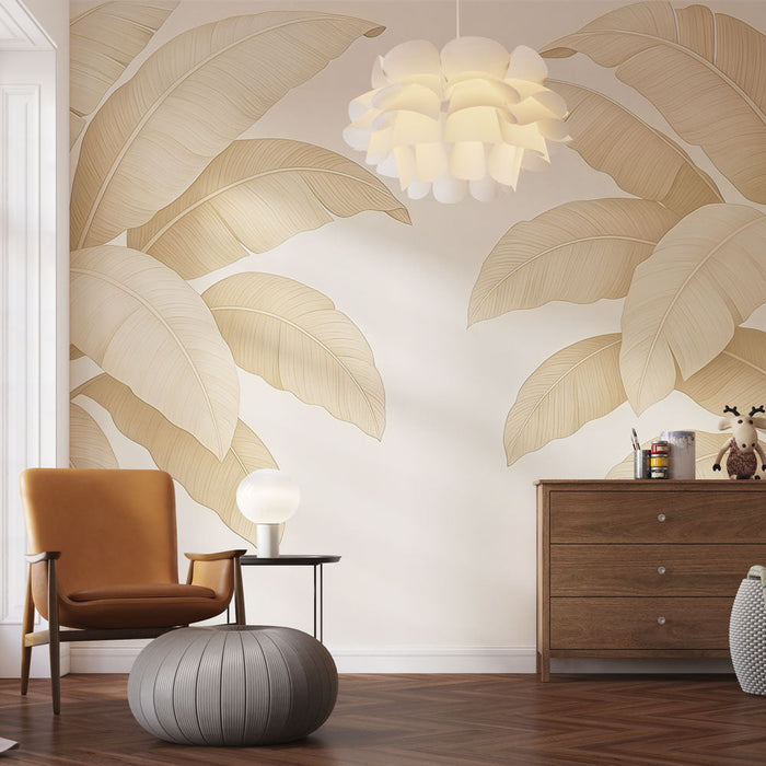 Тапет с бежово листве | Стилизирани бананови листа