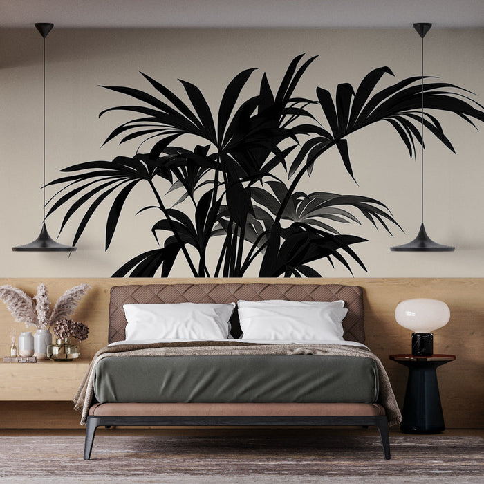 Mural Wallpaper beige foliage | Dark tropical vegetation